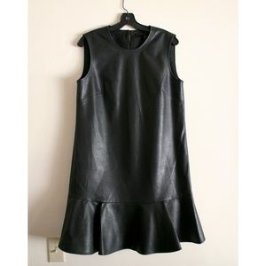 Faux leather, boxy, shift dress with ruffle